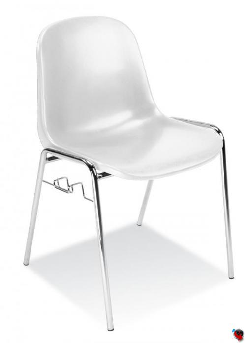 Kunststoff Stapelstuhl stabil - Sitz-und Rückenlehne weiß - Gestell chrom - Design Kunststoff Stapelstuhl sofort lieferbar - für Ärzte und Design Liebhaber -  GS Zertifiziert vom TÜV Rheinland !