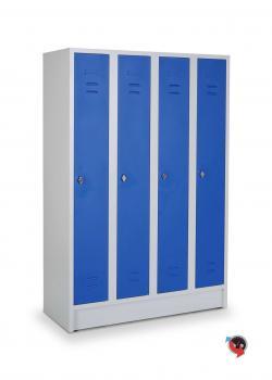 Artikel Nr. 510141 - Stahl-Kleiderspind - Abteilbreite 30 cm - Gesamtbreite 120 cm- 4 Drehriegel für 4 Personen - blaue Türen  - sofort lieferbar - Preishit !